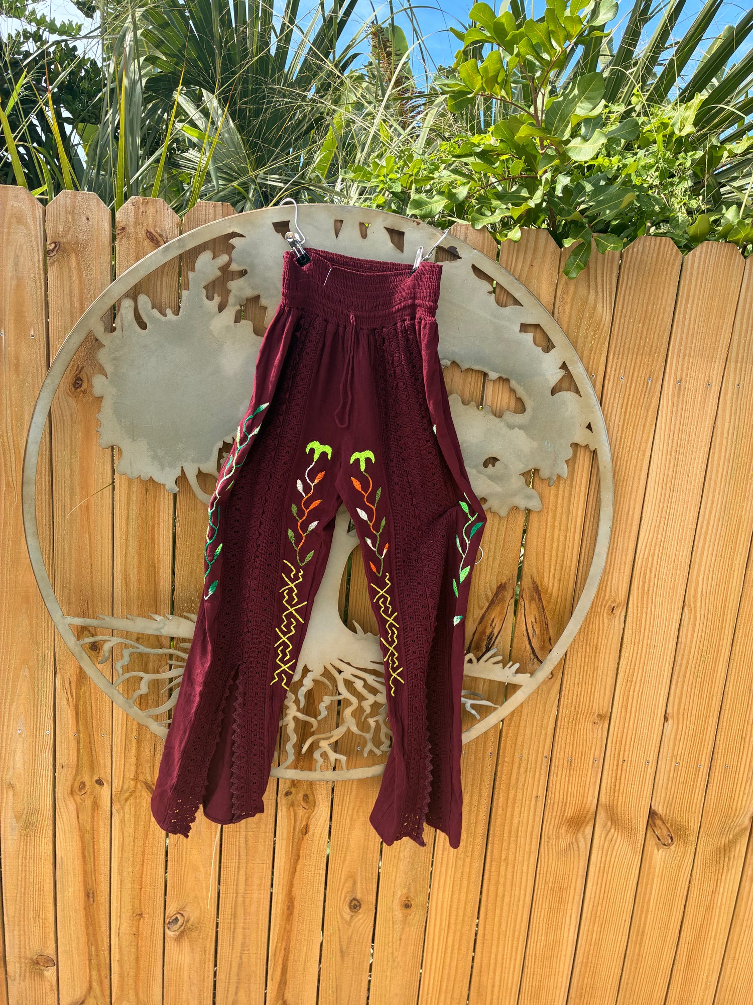 Authentic Shipibo-Conibo Embroidered Flowy Pants