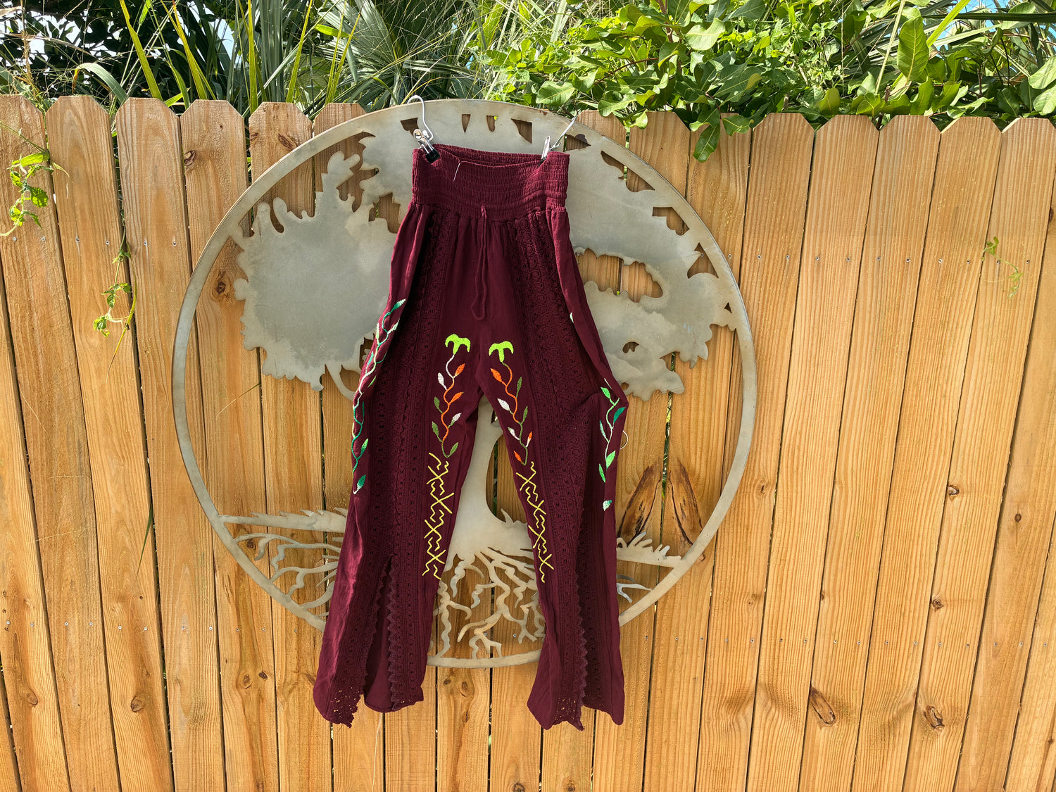 Authentic Shipibo-Conibo Embroidered Flowy Pants