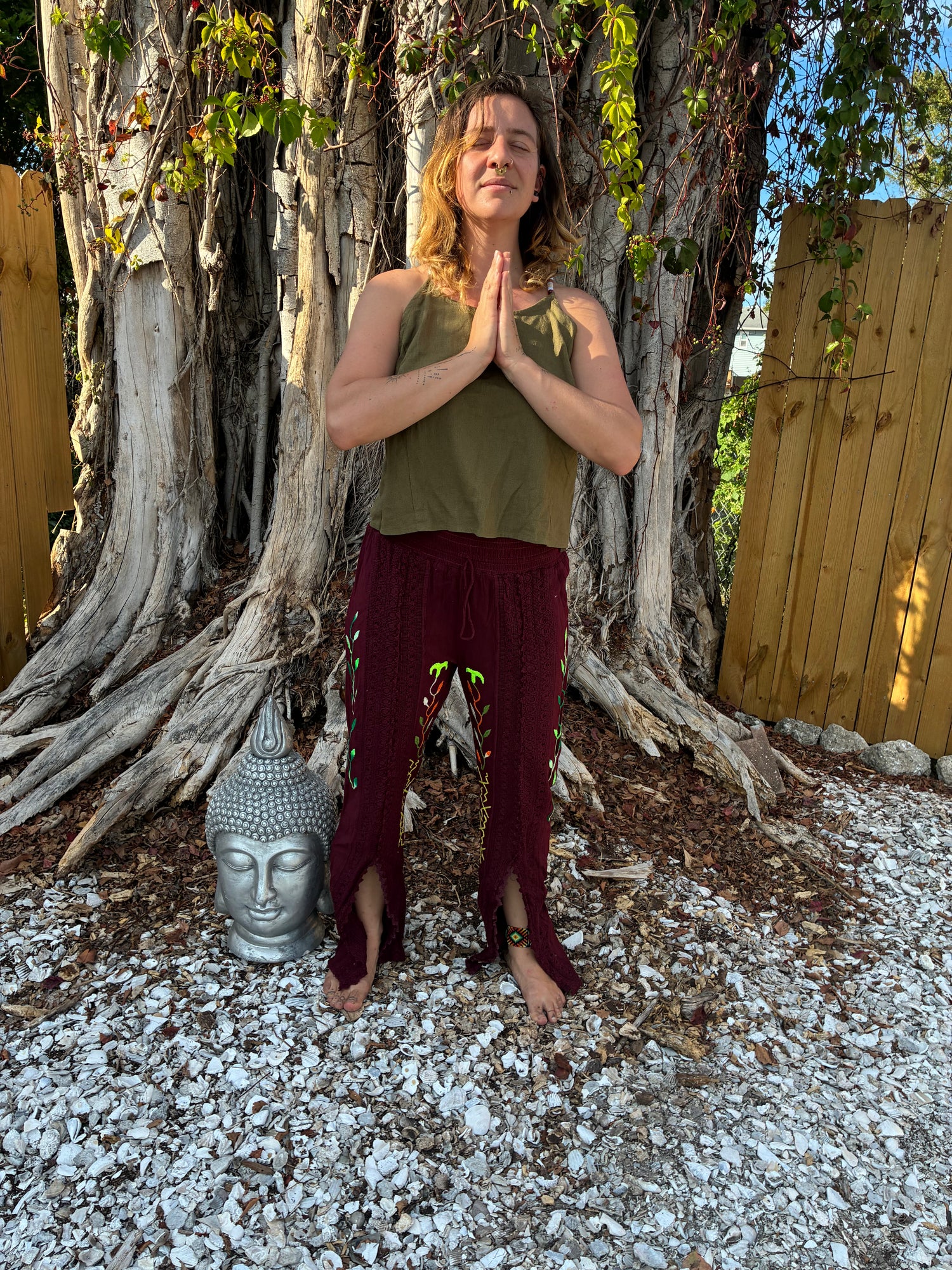 Authentic Shipibo-Conibo Embroidered Flowy Pants