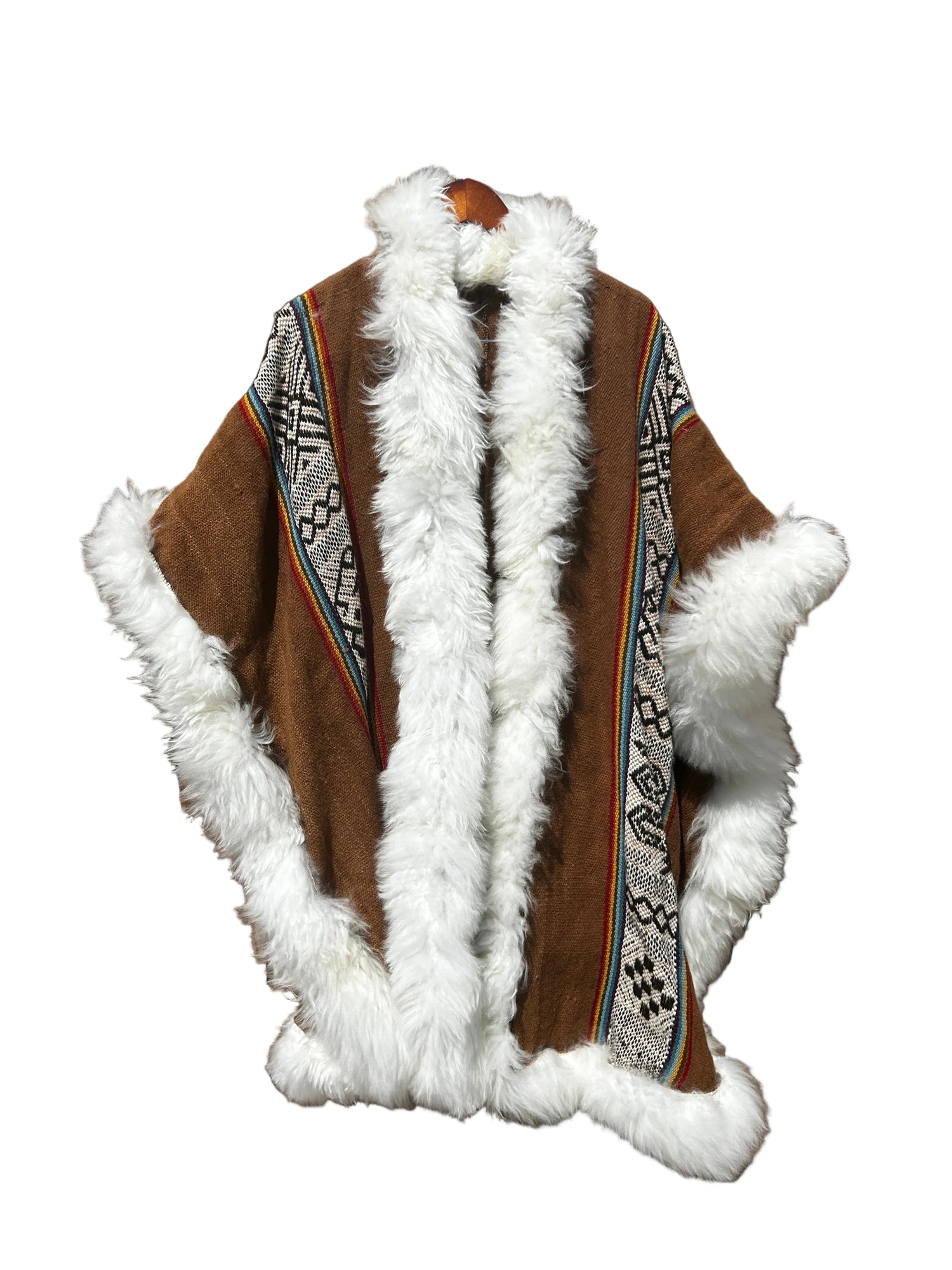 Handwoven Alpaca Fur Trimmed Ruana