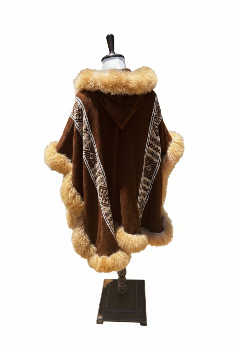 Handwoven Alpaca Fur Trimmed Ruana - Katukina.US KAT6253