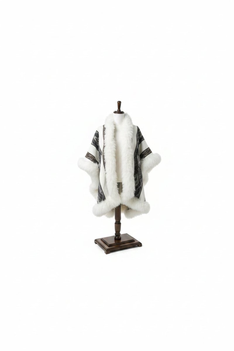 Handwoven Alpaca Fur Trimmed Ruana - Katukina.US KAT6253