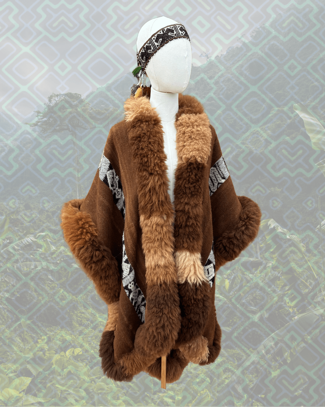 Handwoven Baby Alpaca Fur Trimmed Ruana - Katukina.US KAT6261