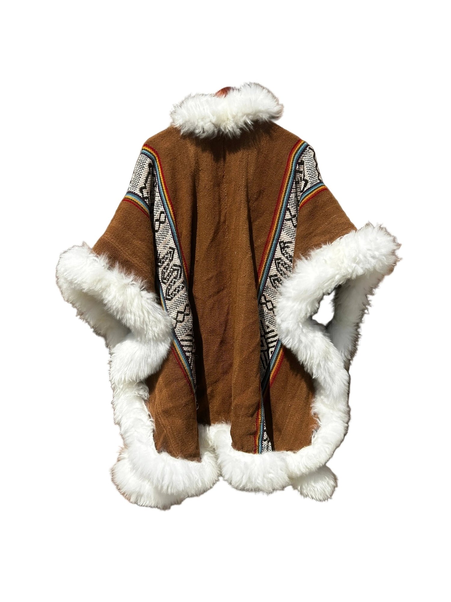 Handwoven Baby Alpaca Fur Trimmed Ruana - Katukina.US KAT6545