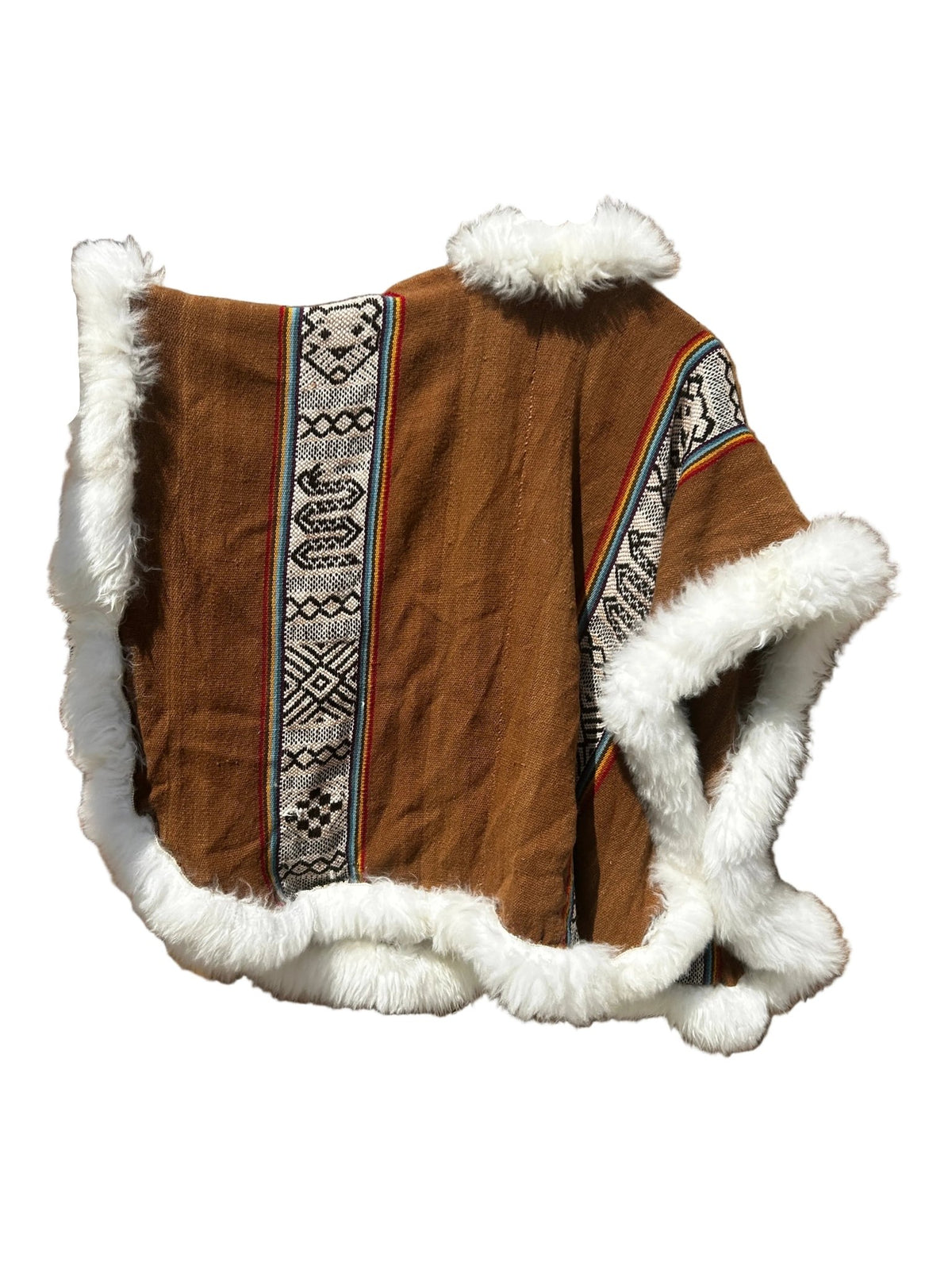 Handwoven Baby Alpaca Fur Trimmed Ruana - Katukina.US KAT6545